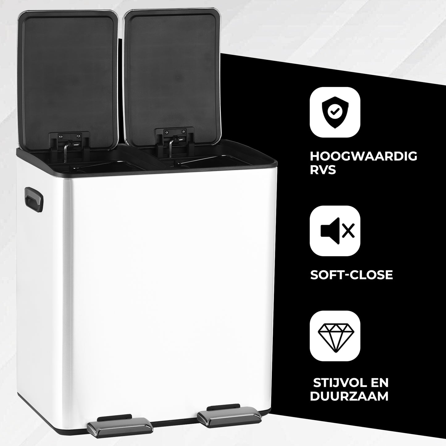 Bayt Prullenbak 60 liter - 2x30L Pedaalprullenbak - Wit