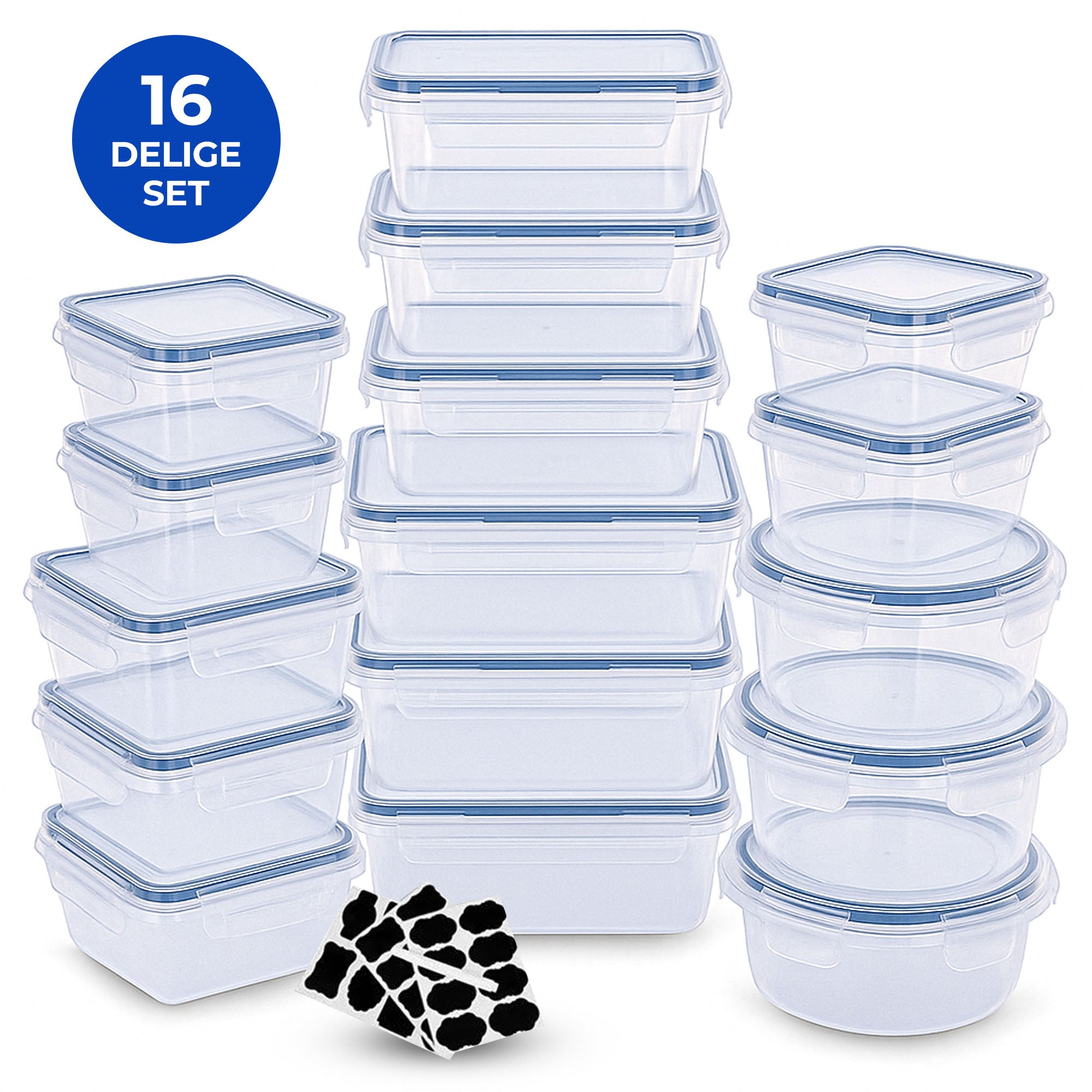 Bayt Vershoudbakjes 16-Delig - Meal Prep & Diepvries Bakjes met Deksel - Plastic - Baytliving