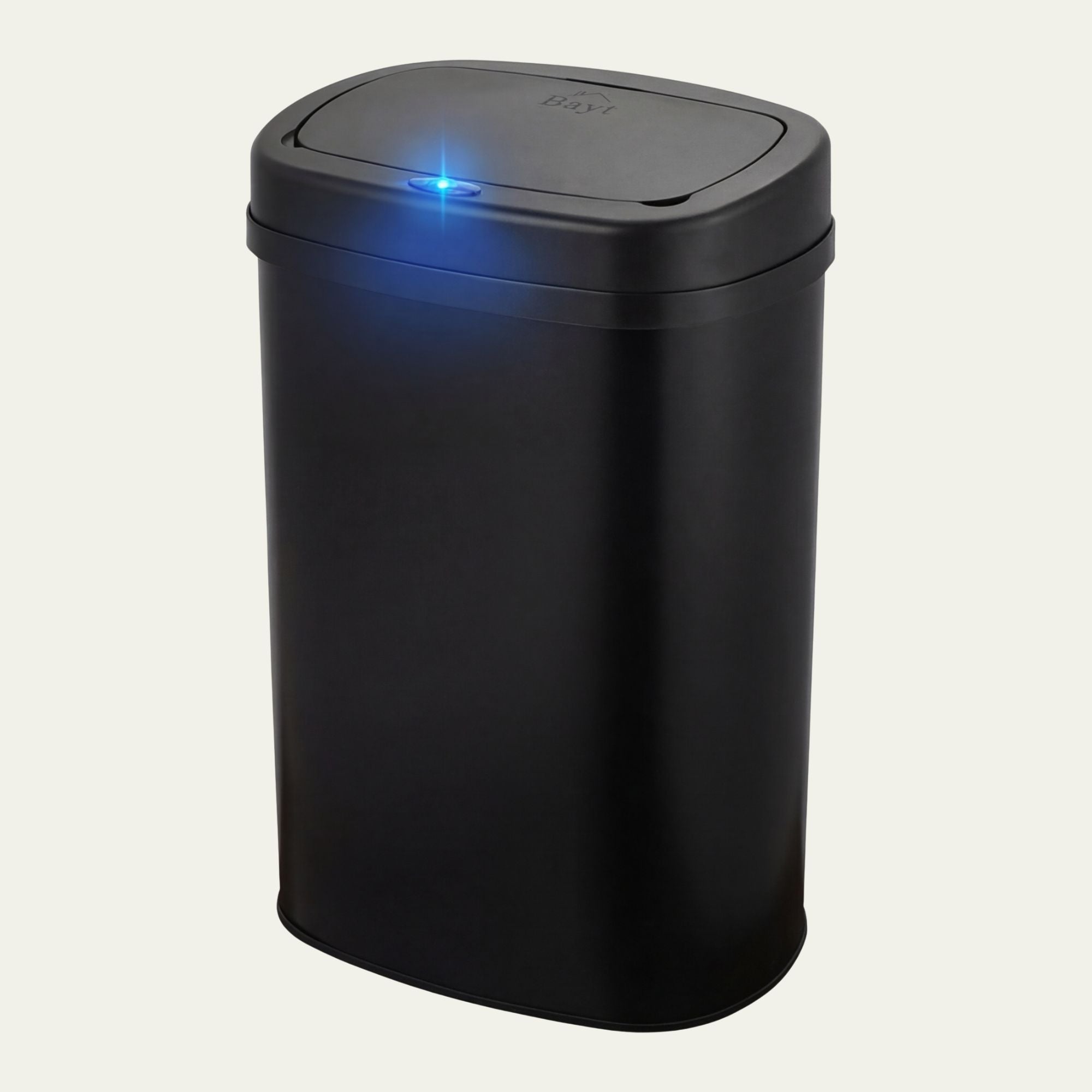 Bayt sensor prullenbak van 60 liter in mat zwart RVS met blauw oplichtende sensorknop voor handsfree openen