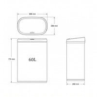 Technische tekening van Bayt sensor prullenbak van 60 liter met afmetingen 715 x 398 x 288 mm