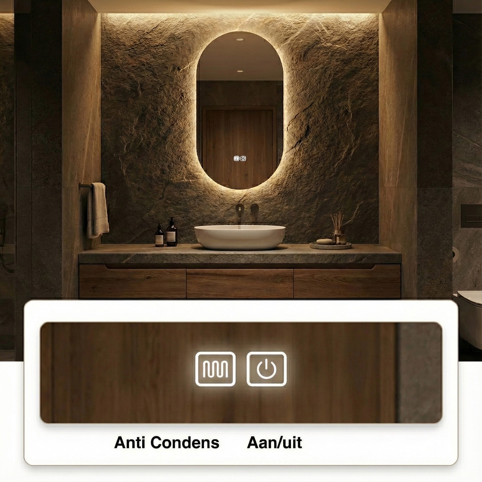 Bayt Badkamerspiegel met LED - Ovaal 50x90 cm - 2 Lichtstanden - Baytliving