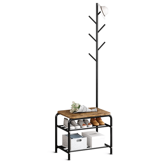 Bayt Kapstok met Schoenenrek – Zwart/Hout - Baytliving