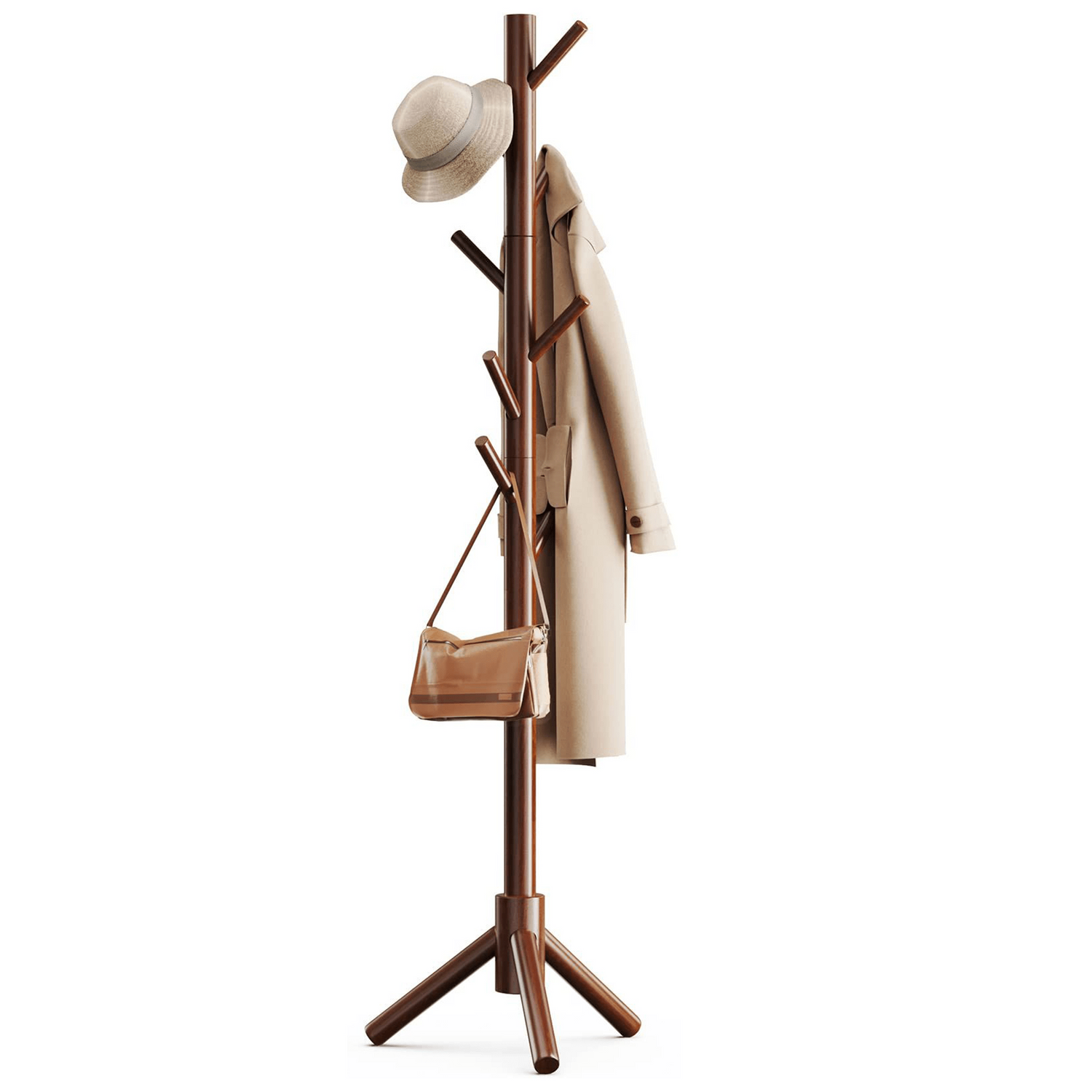 Bayt Staande Kapstok Hout 8 Haken – Bruin - Baytliving