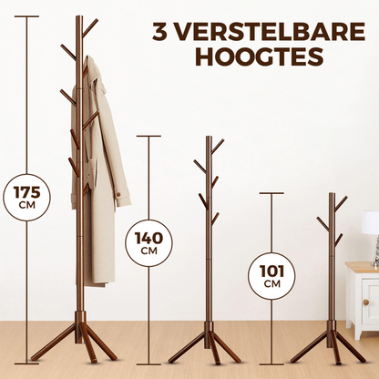 Bayt Staande Kapstok Hout 8 Haken – Bruin - Baytliving