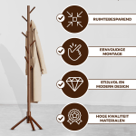Bayt Staande Kapstok Hout 8 Haken – Bruin - Baytliving