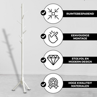 Bayt Staande Kapstok Hout 8 Haken- Wit - Baytliving