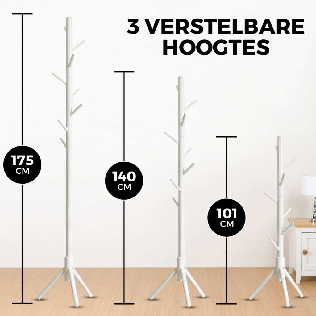 Bayt Staande Kapstok Hout 8 Haken- Wit - Baytliving