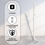 Bayt Staande Kapstok Hout 8 Haken- Wit - Baytliving