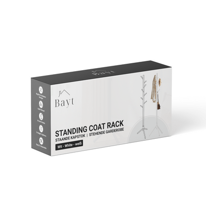 Bayt Staande Kapstok Hout 8 Haken- Wit - Baytliving
