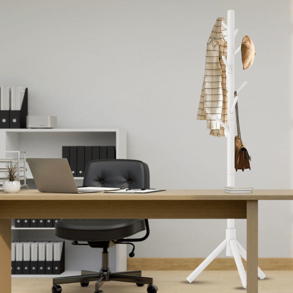 Bayt Staande Kapstok Hout 8 Haken- Wit - Baytliving