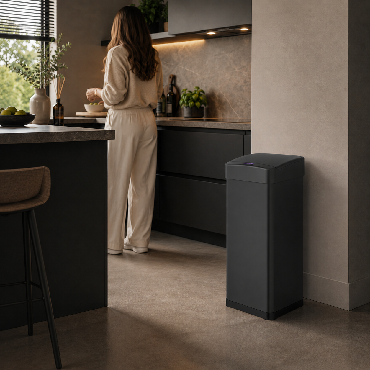 Bayt Prullenbak 60 liter - Sensor Prullenbak Vierkant - Zwart - Baytliving