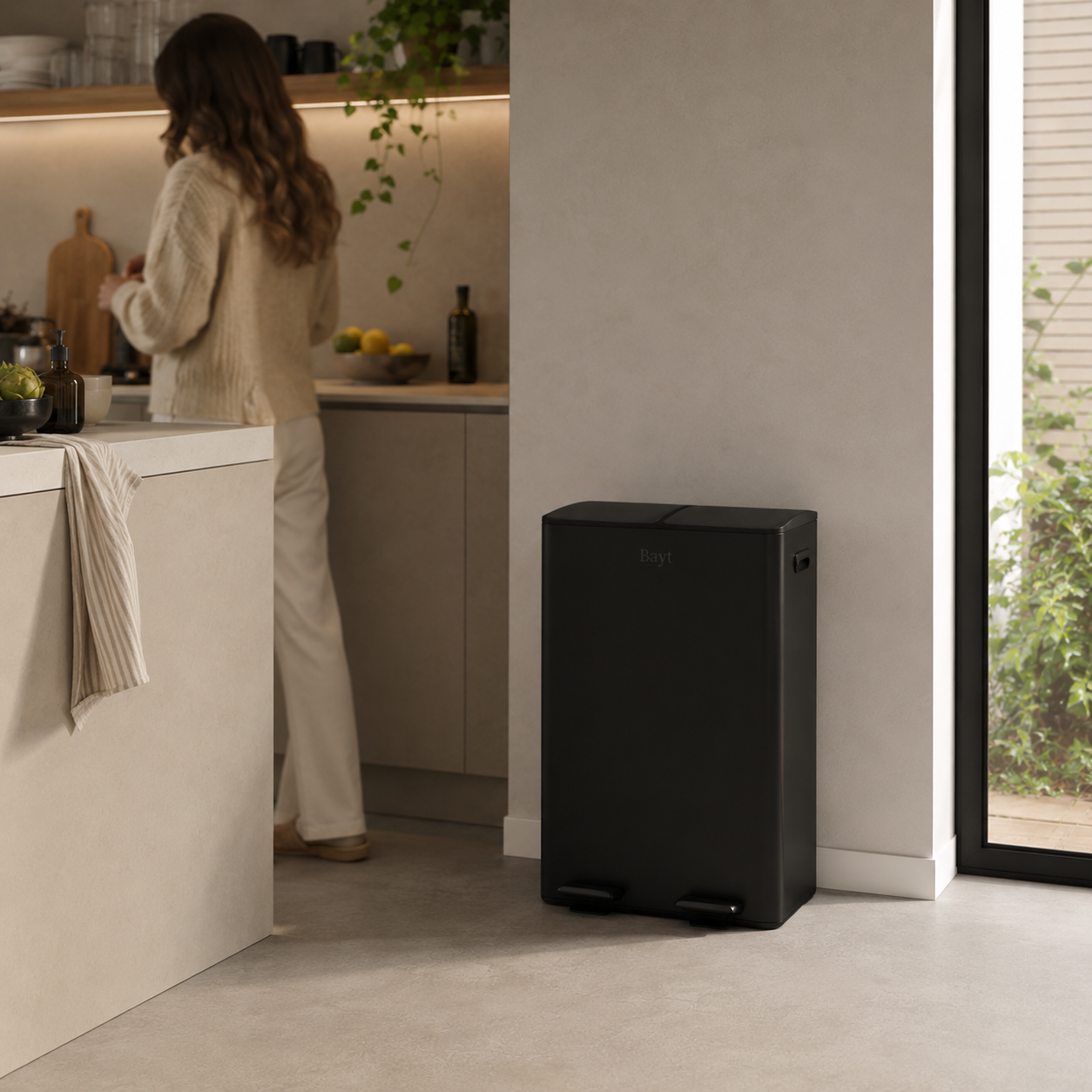 Bayt Prullenbak 60 liter - 2x30L Pedaalprullenbak - Zwart - Baytliving