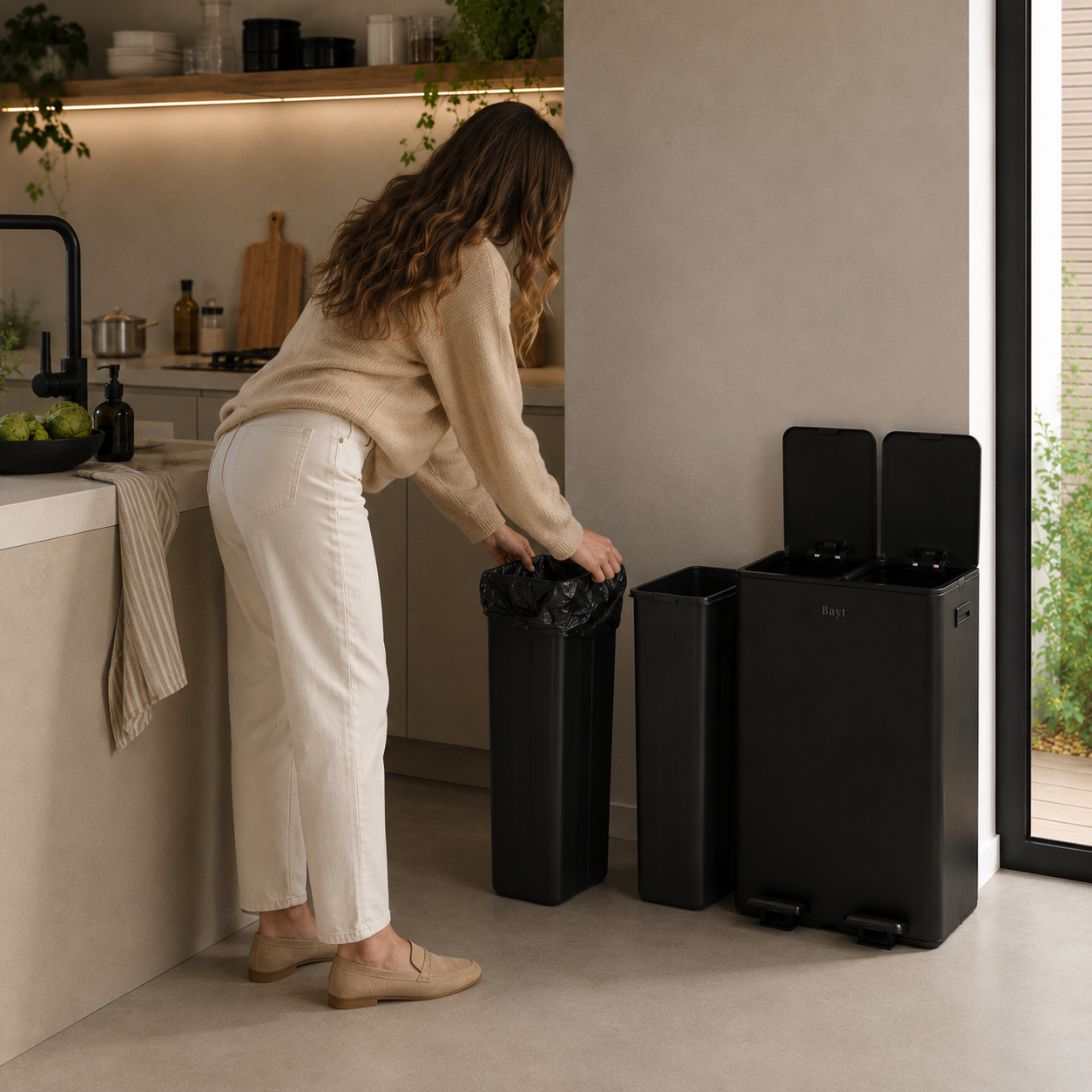 Bayt Prullenbak 60 liter - 2x30L Pedaalprullenbak - Zwart - Baytliving