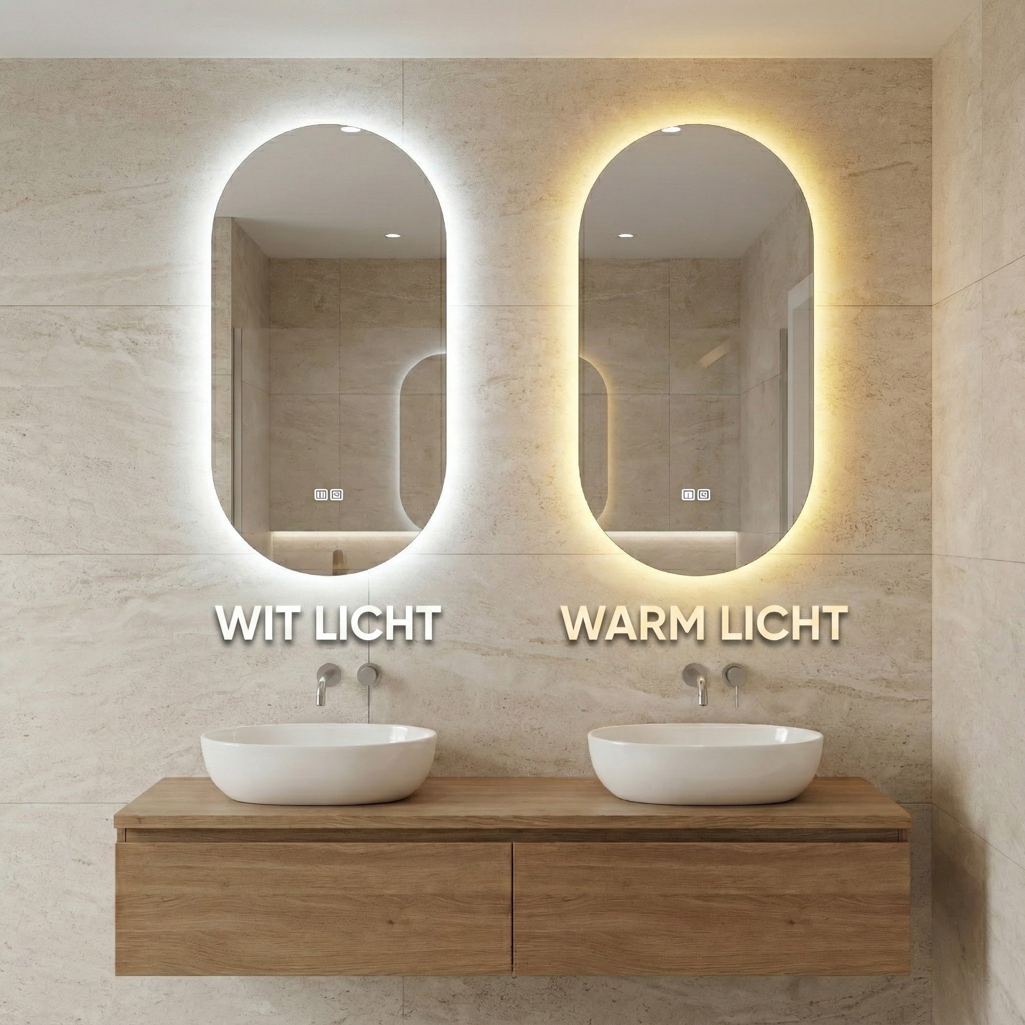 Bayt Badkamerspiegel met LED - Ovaal 50x90 cm - 2 Lichtstanden - Baytliving