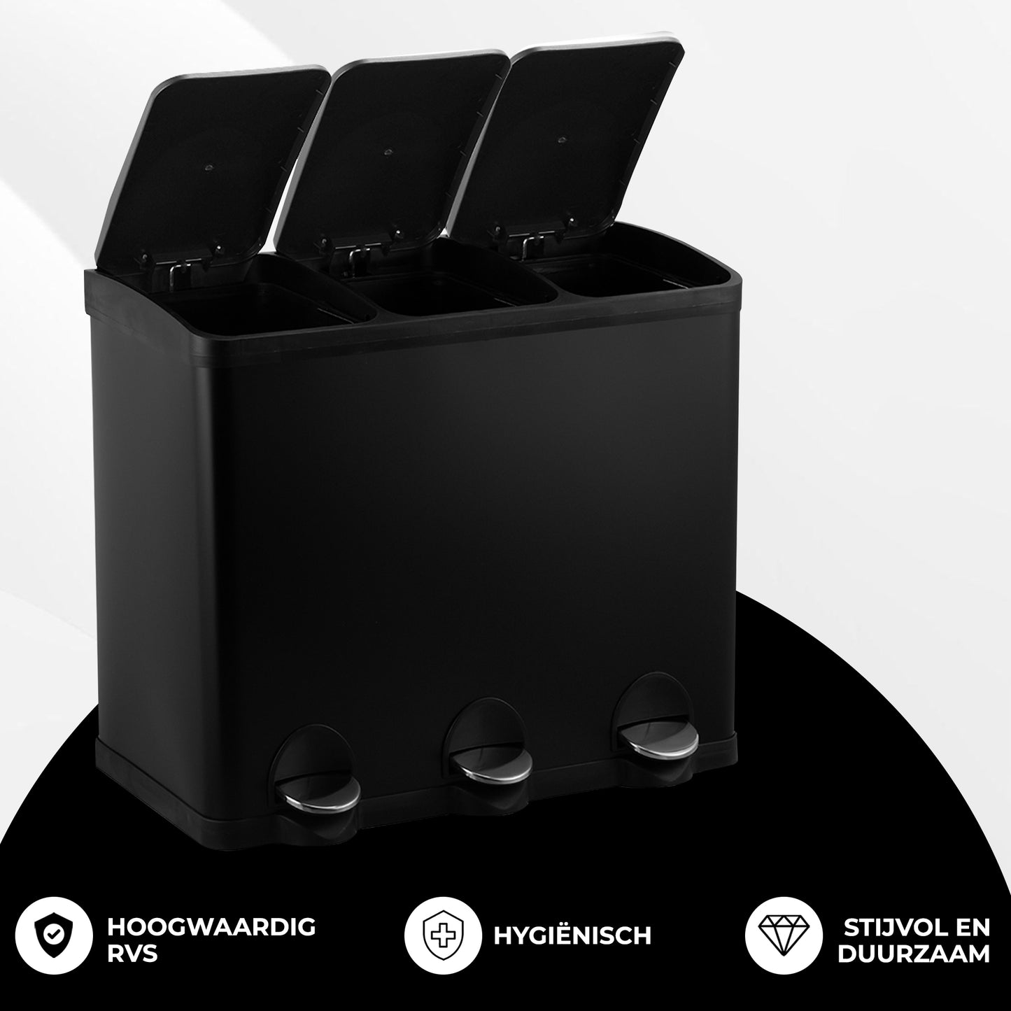 Bayt Prullenbak 45 liter - 3x15L Pedaalprullenbak - Zwart