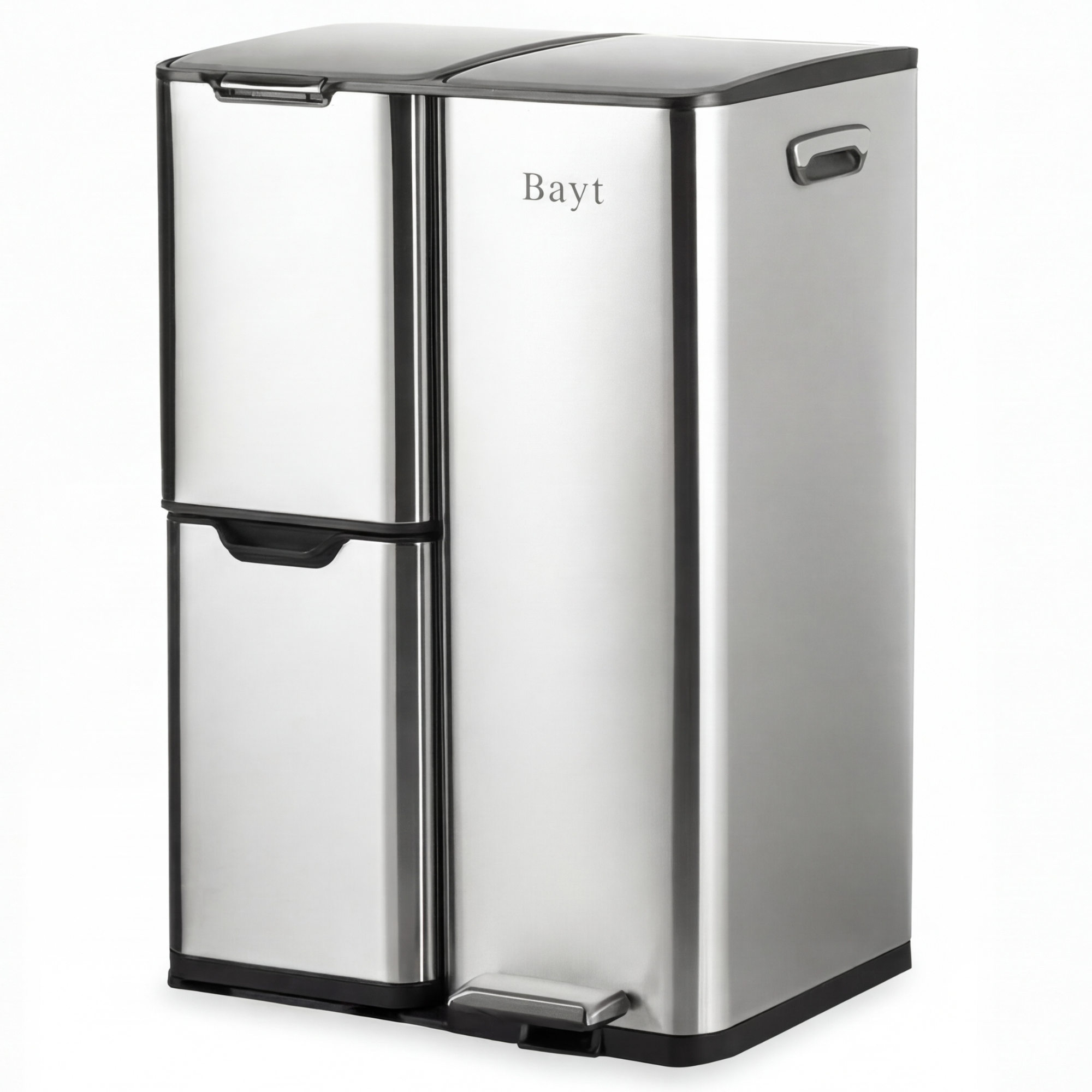 Bayt Prullenbak 60 liter - 3 compartimenten - Zilver - Baytliving
