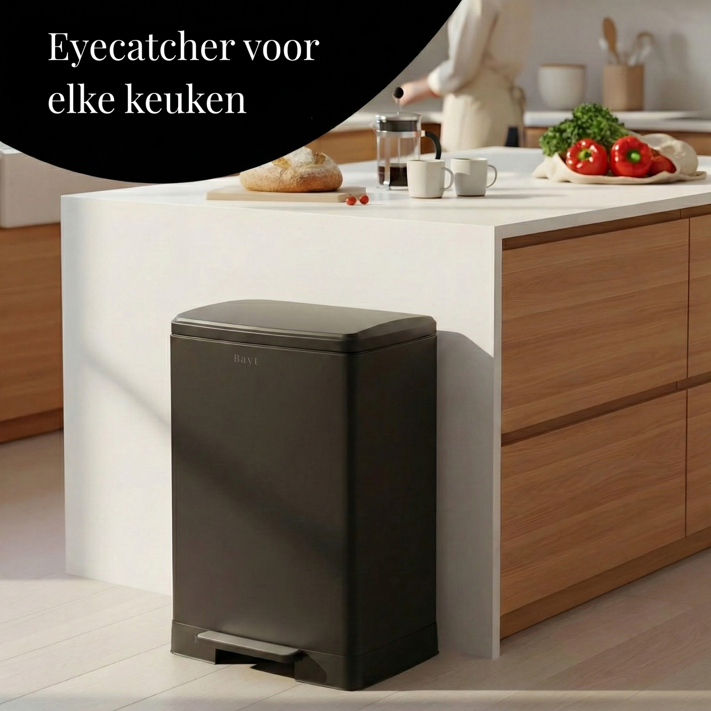 Bayt Prullenbak 60 Liter – Pedaalprullenbak - Zwart